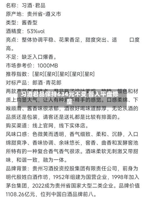 习酒君品保持634元不变 暂入平盘修整-第3张图片