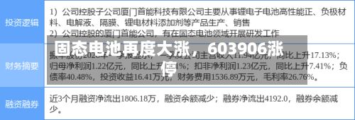 固态电池再度大涨	，603906涨停-第2张图片