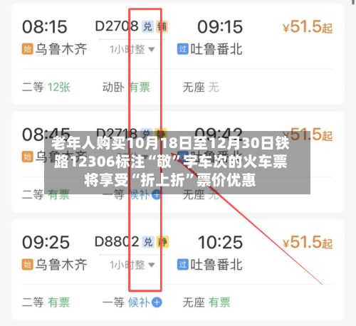 老年人购买10月18日至12月30日铁路12306标注“敬”字车次的火车票将享受“折上折	”票价优惠-第2张图片