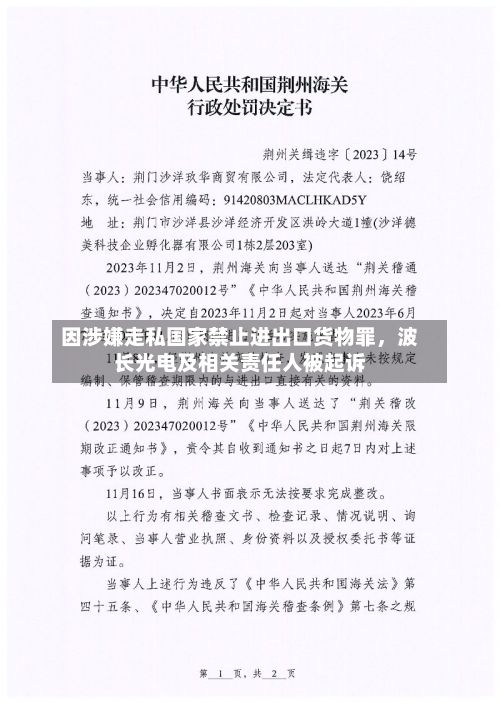 因涉嫌走私国家禁止进出口货物罪，波长光电及相关责任人被起诉