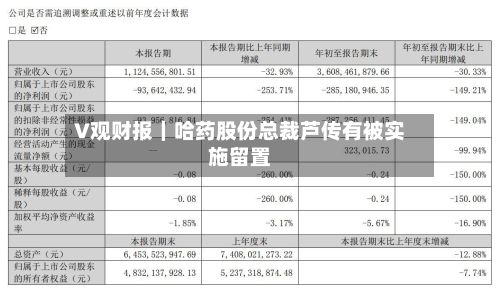 V观财报｜哈药股份总裁芦传有被实施留置