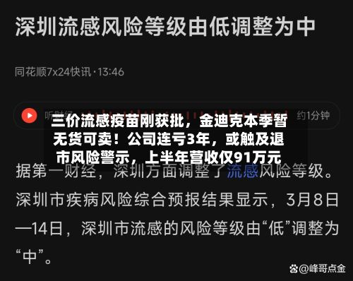 三价流感疫苗刚获批	，金迪克本季暂无货可卖！公司连亏3年，或触及退市风险警示，上半年营收仅91万元-第2张图片