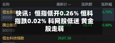 快讯：恒指低开0.26% 恒科指跌0.02% 科网股低迷 黄金股走弱