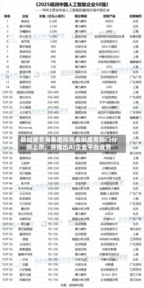 新加坡冬海集团拟将金融服务部门分拆上市，并推出AI企业平台业务-第3张图片
