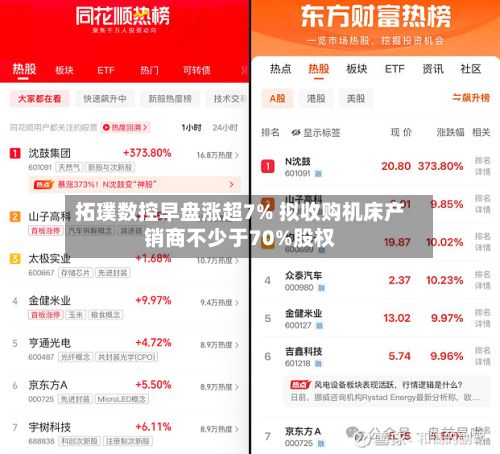 拓璞数控早盘涨超7% 拟收购机床产销商不少于70%股权